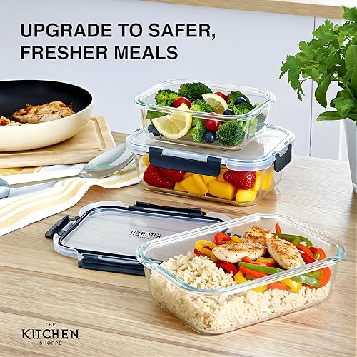 Miniatura 5 de KITCHEN SHOPPE - 24 recipientes de almacenamiento de vidrio de borosilicato con tapas herméticas  Contenedores de almacenamiento de alimentos