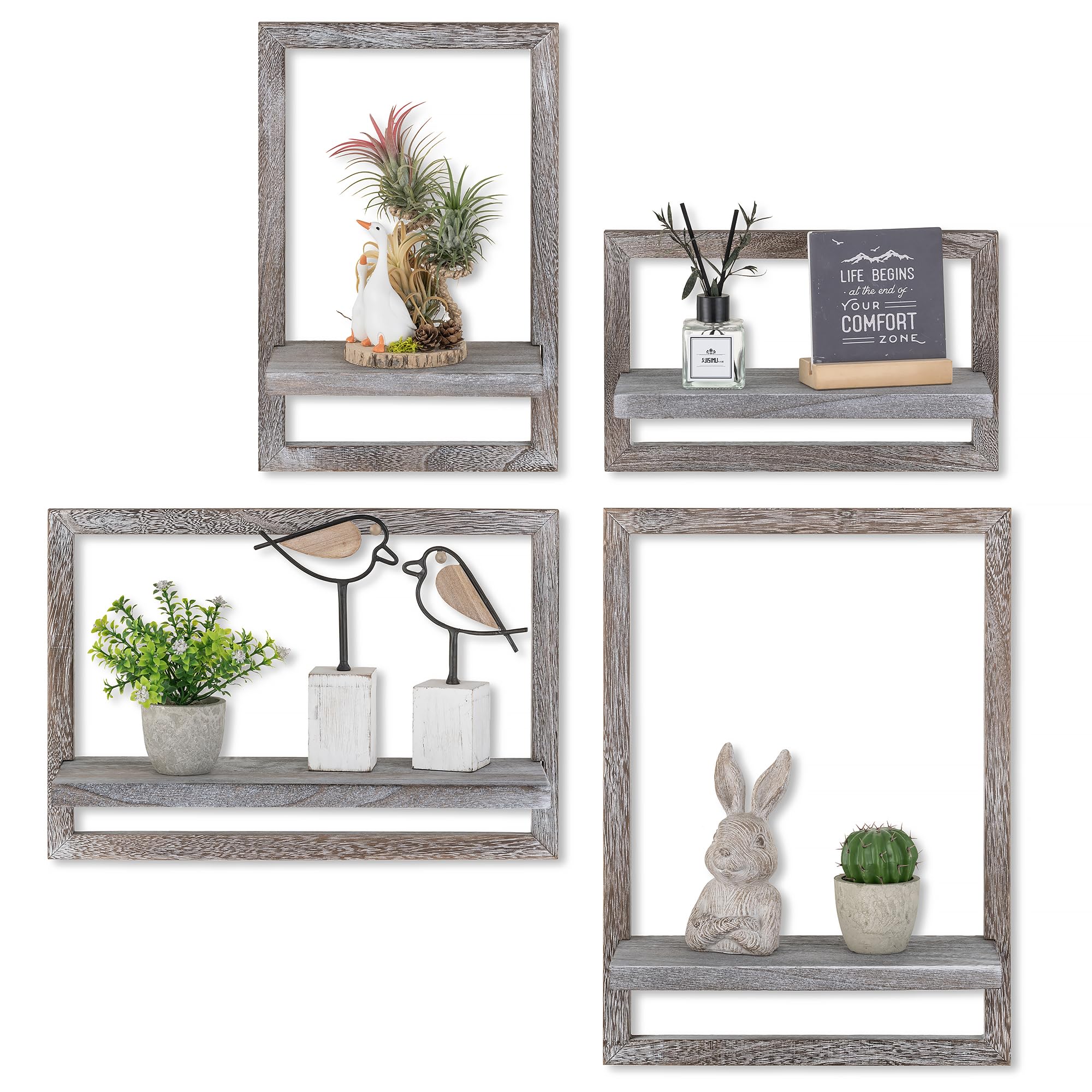 Walasis Rustic Floating Shelves for Wall - Wood Wall Shelves for Farmhouse Decor - Distressed Decorative Small Shelf Storage for Bedroom Living Room