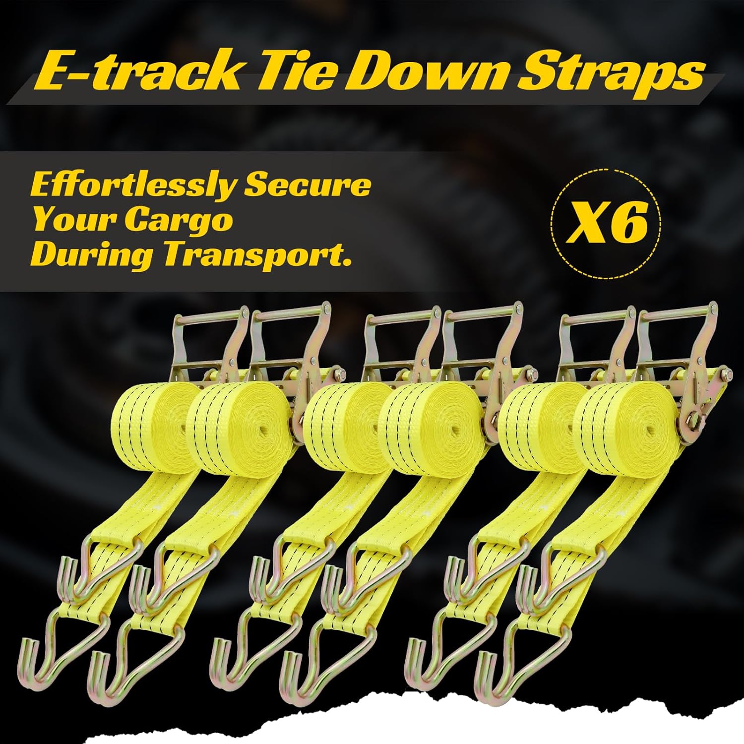 6 Pack 2" x 15' Heavy Duty Ratchet Straps - 4500LBS Break Strength - Tie Down Straps with J-Hooks for Trucks, Trailers, Motorcycles, and Cargo（Yellow） - Image 6