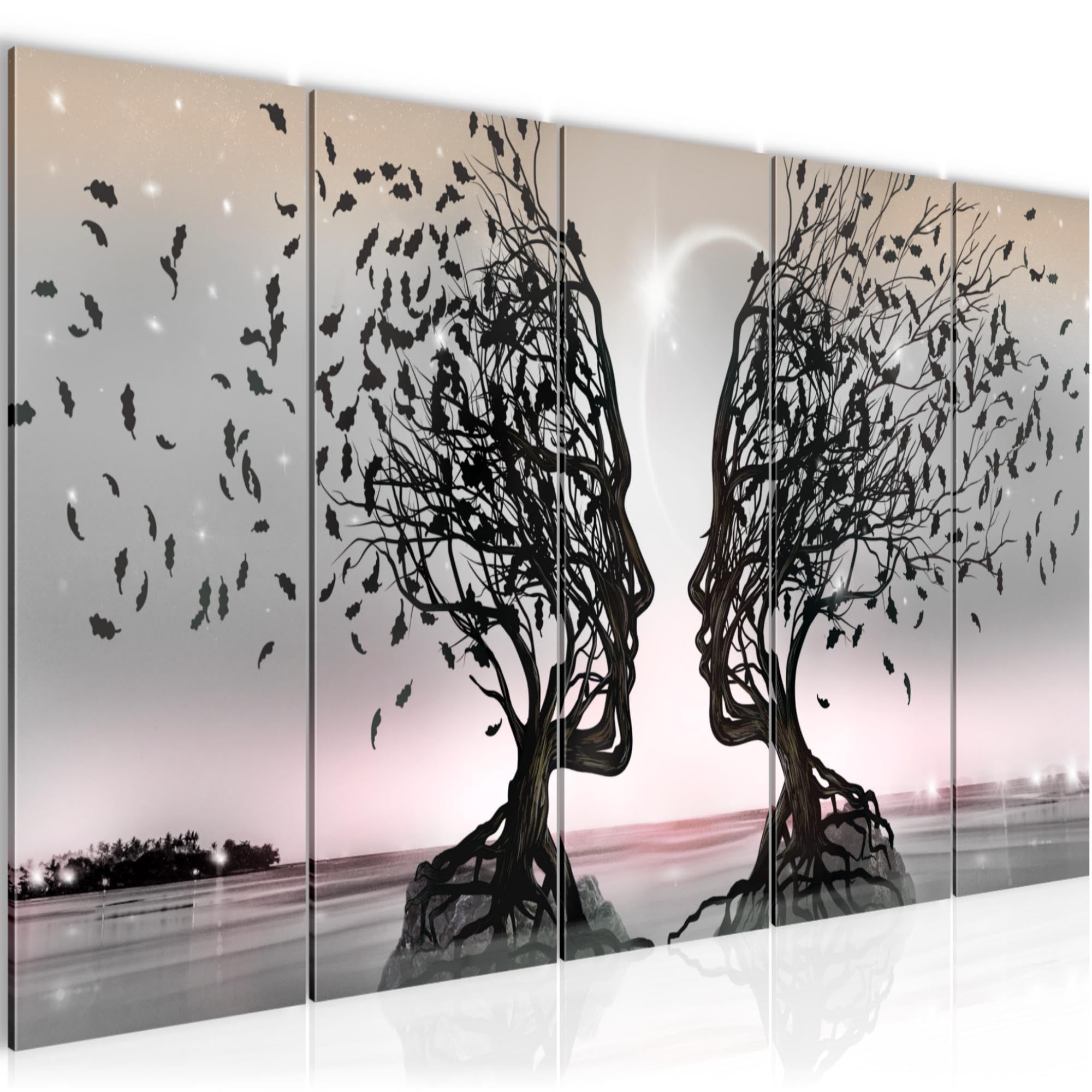 Tableau couple d'amoureux XXL Runa Art 5 parties gris rose salon 200x80 cm - 8
