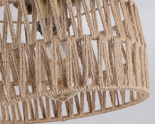 Miniatura 6 de Hchunqjor Lámpara de techo tejida en oro antiguo costero, estilo rústico, bohemio, cuerda de cáñamo, latón, semiempotrada, para pasillo, dormitorio,