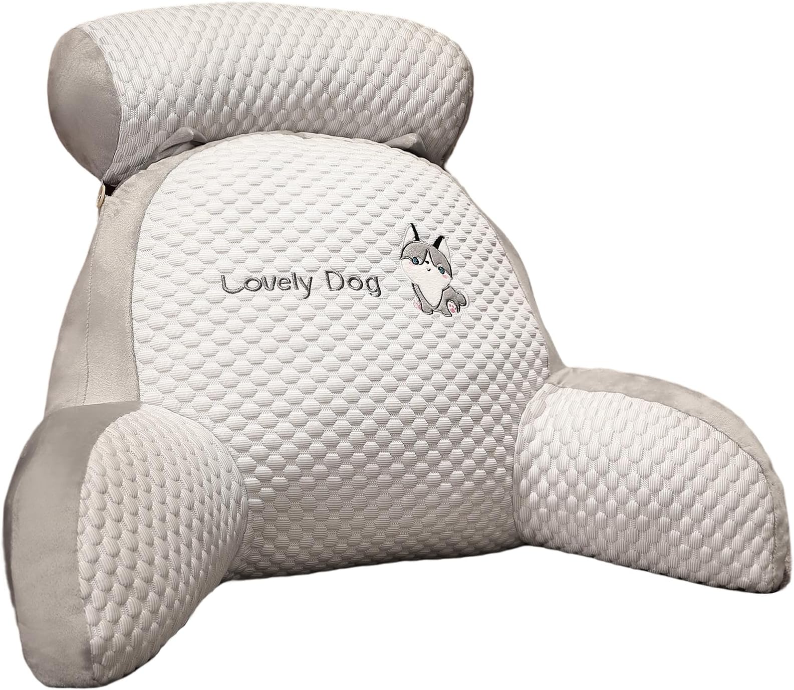Bed Reading Pillow Comfortable Cushion Detachable Backrest Soft Chair Multifunctional Arm Rests Back Support 60x45x20cm for Relaxing Watching TV Games(dog)
