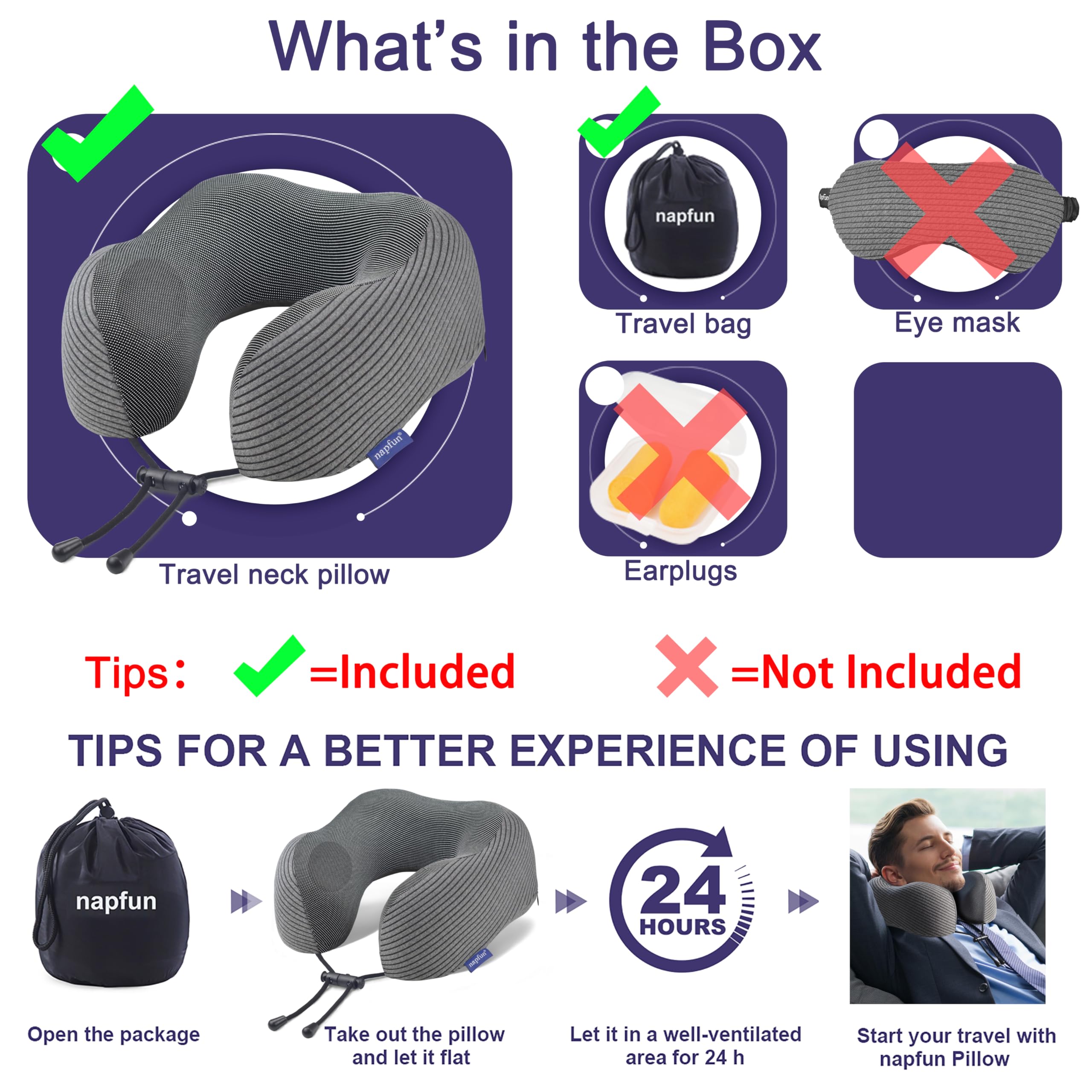 napfun Neck Pillow for Travel, Memory Foam Airplane Pillow, Dark Gray view 5