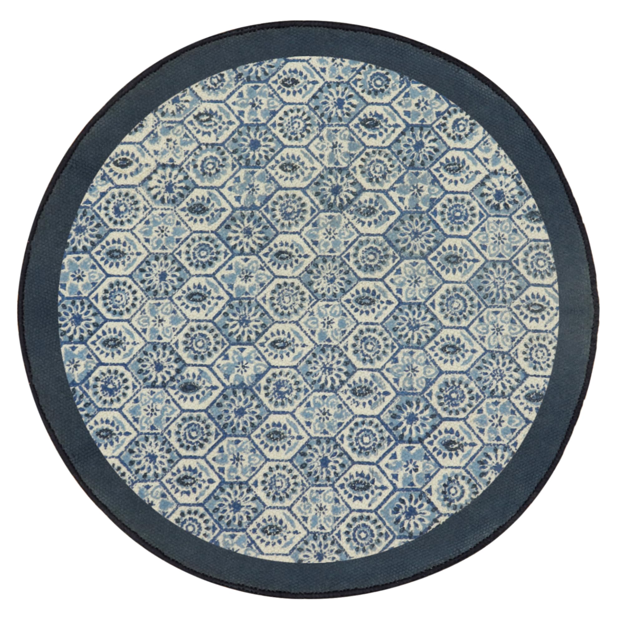 Tapis de chambre fleuri en coton bleu 122 cm sous table de chevet