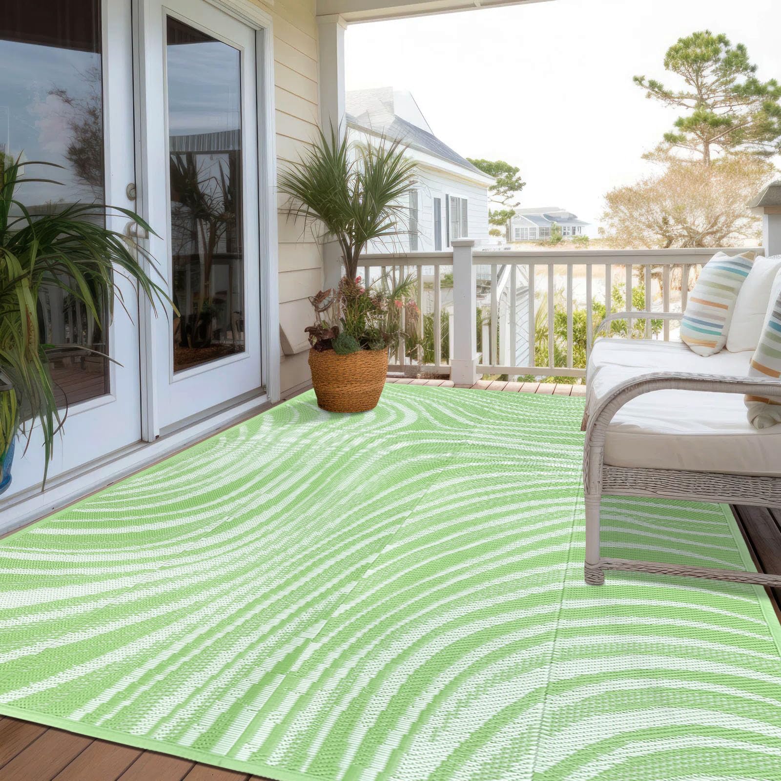 Outdoor Rug 9' x 12' Patio Waterproof Rug, Wave Reversible Outdoor ...