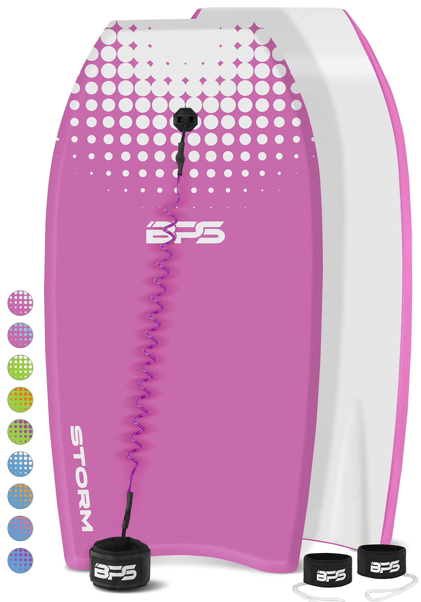 BPS 'Storm' Bodyboard with Premium Coiled Leash - Lightweight with EPS Core, Durable for All Wave Conditions