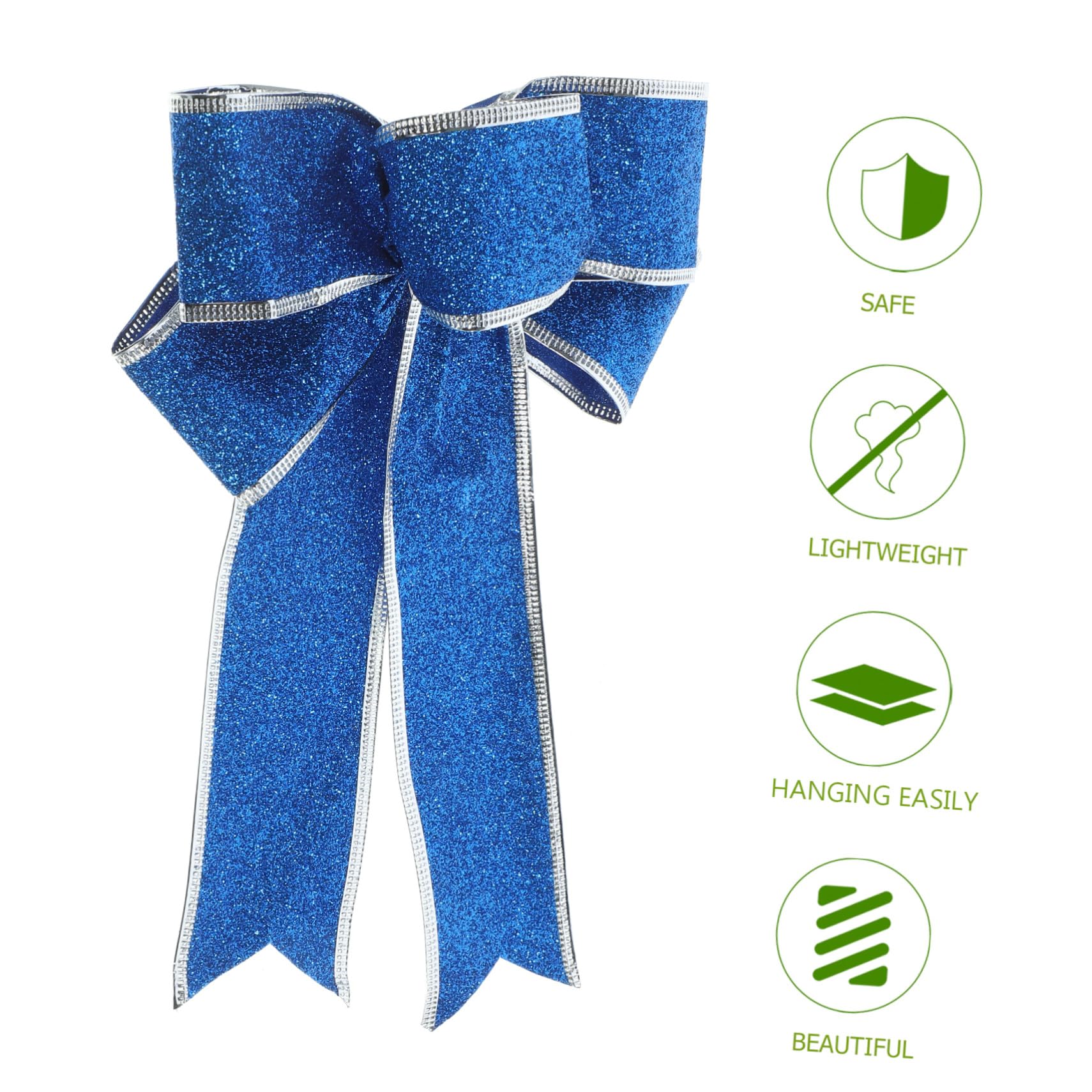 5 Piezas para Árbol de Navidad Azules de Moños de Tela con Purpurina Nudos Decorativos Resistentes para y Adornos Festivos