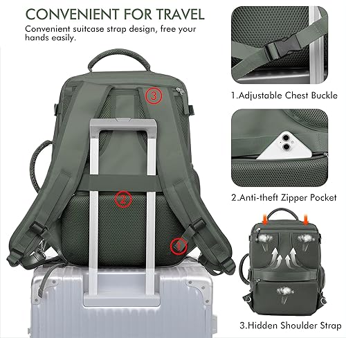 Miniatura 7 de Mochila de viaje de mano aprobada por aerolíneas Beraliy para hombres y mujeres, Verde oliva-Verde, Grande, Mochilas de viaje