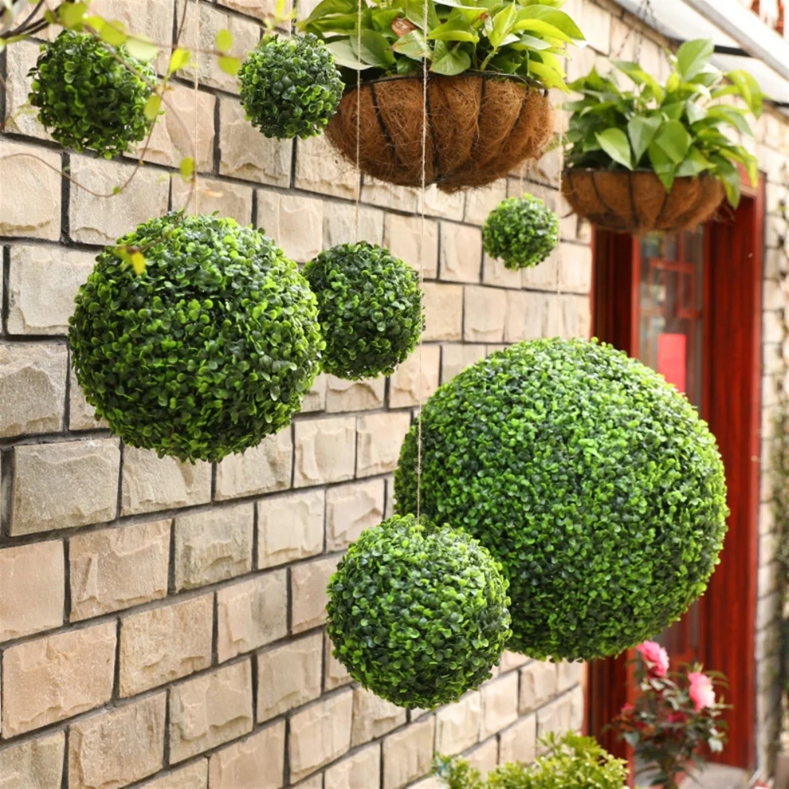 Buis Artificiel Exterieur Boule de topiaire Artificielle, Boule de Gazon Artificiel, Fausses Boules décoratives for Jardin, Balcon, extérieur, Mariage, décoration(Diameter-18CM)