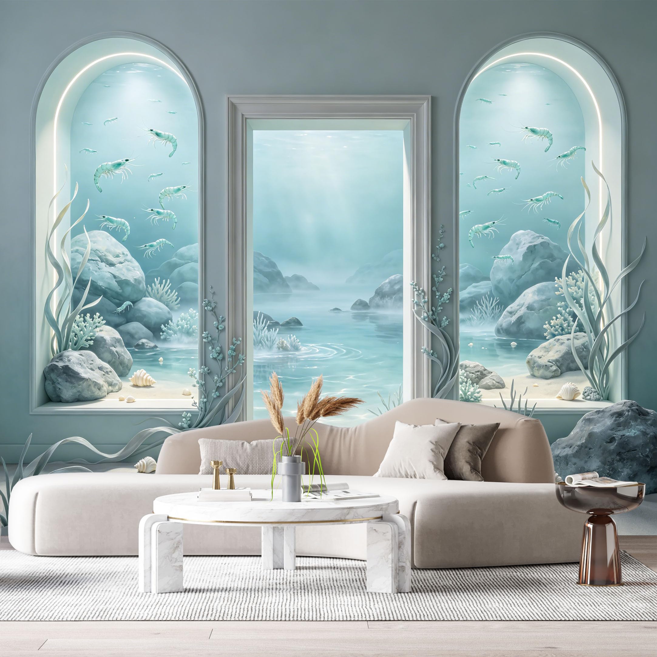 Custom Size Wall Murals Ocean Marine Underwater Shrimp Rock 3D Trompe L'Oeil SelfAdhesiveWall Fabric Removable Wallpaper Wall Decor for Living Room Bedroom Bathroom