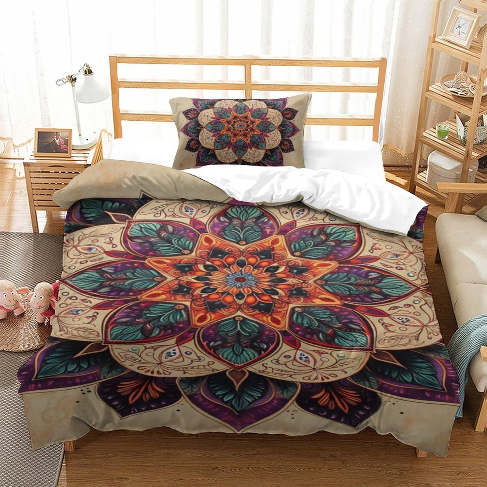 Linge de lit bohème imprimé 3D en microfibre super douce 135x200 cm