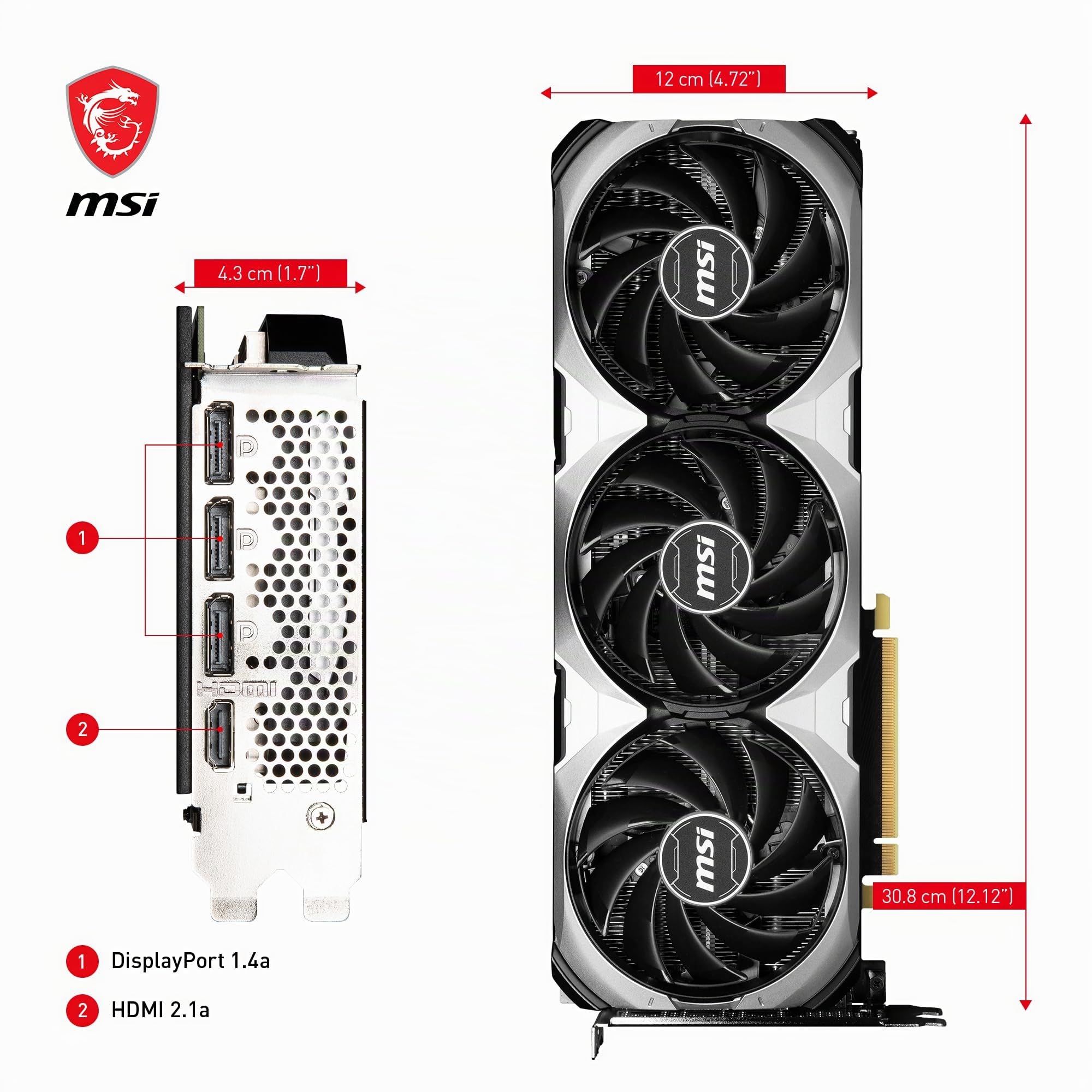 MSI GeForce RTX 4070 Ventus 3X 12G OC Grafikkarte - RTX 4070 GPU, 12GB GDDR6X (21Gbits/192 Bit), PCIe 4.0-2 x TORX Fan 4.0 - HDMI 2.1a, DisplayPort 1.4a