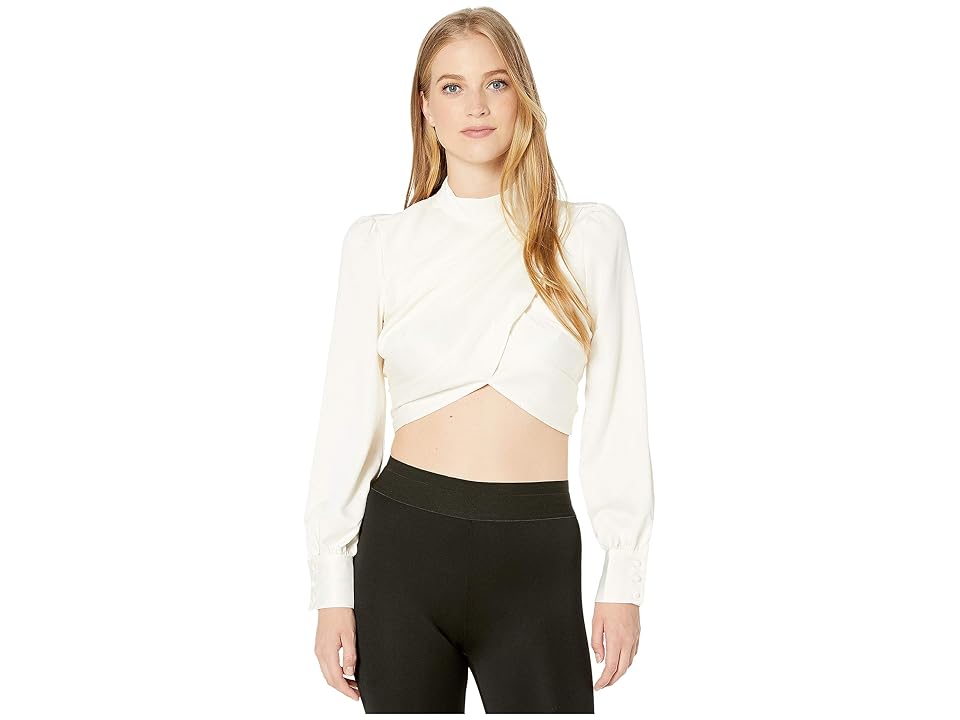 

Bebe Swooping Drape Crop Blouse (Pristine) Women's Blouse, Neutral