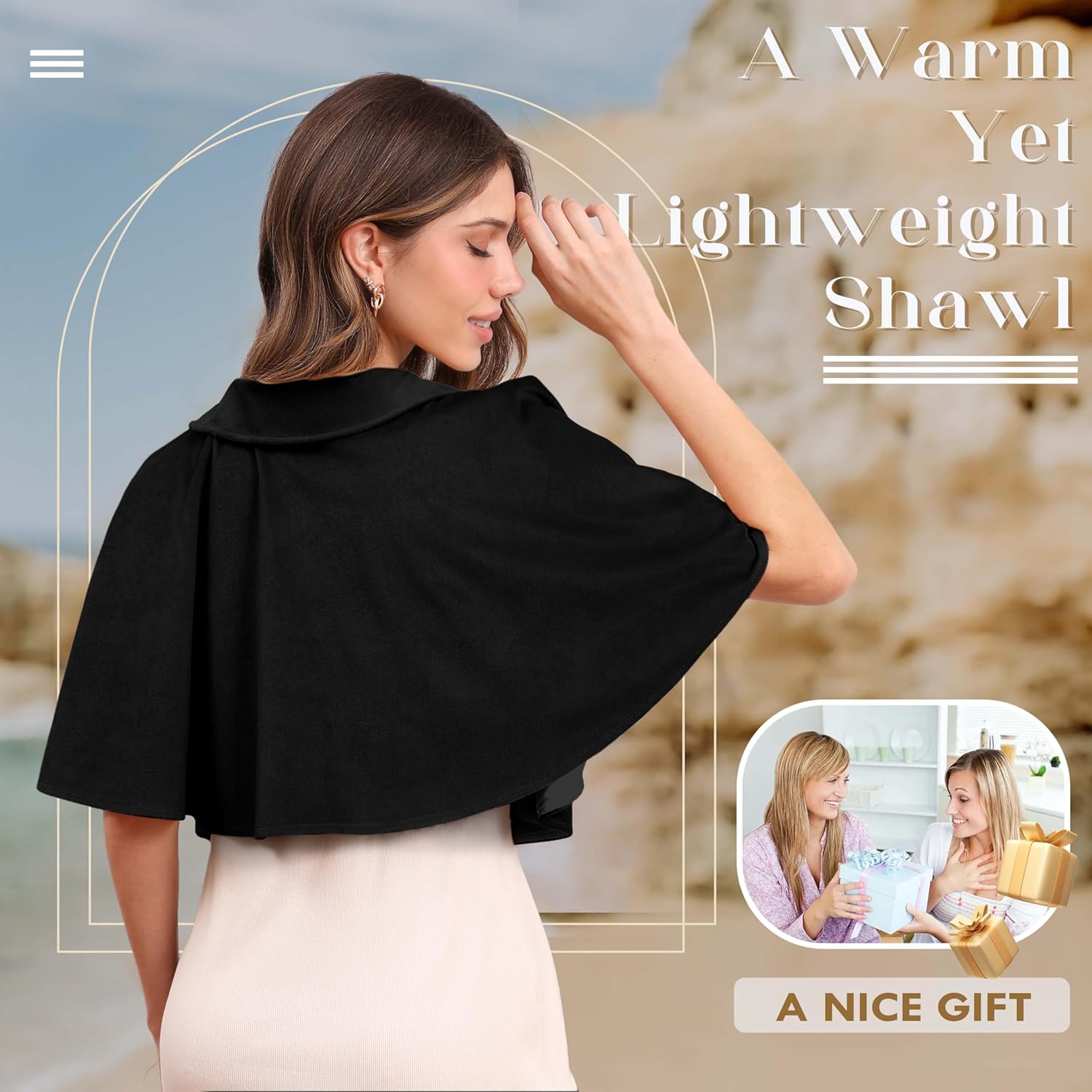 Shawl Wraps with Lapel Collar for Women, Soft Winter Cape for Evening Dresses, Lightweight Capelets Wedding Cover Up - Image 7