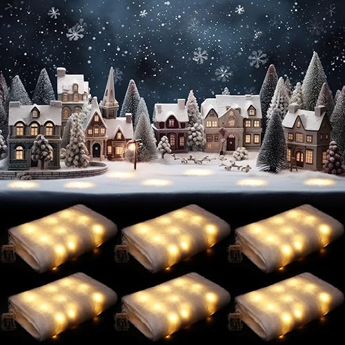 Paquete de 6 mantas de nieve de Navidad, rollo de manta de nieve LED de Navidad con luces y controles remotos, manta de nieve artificial de invierno