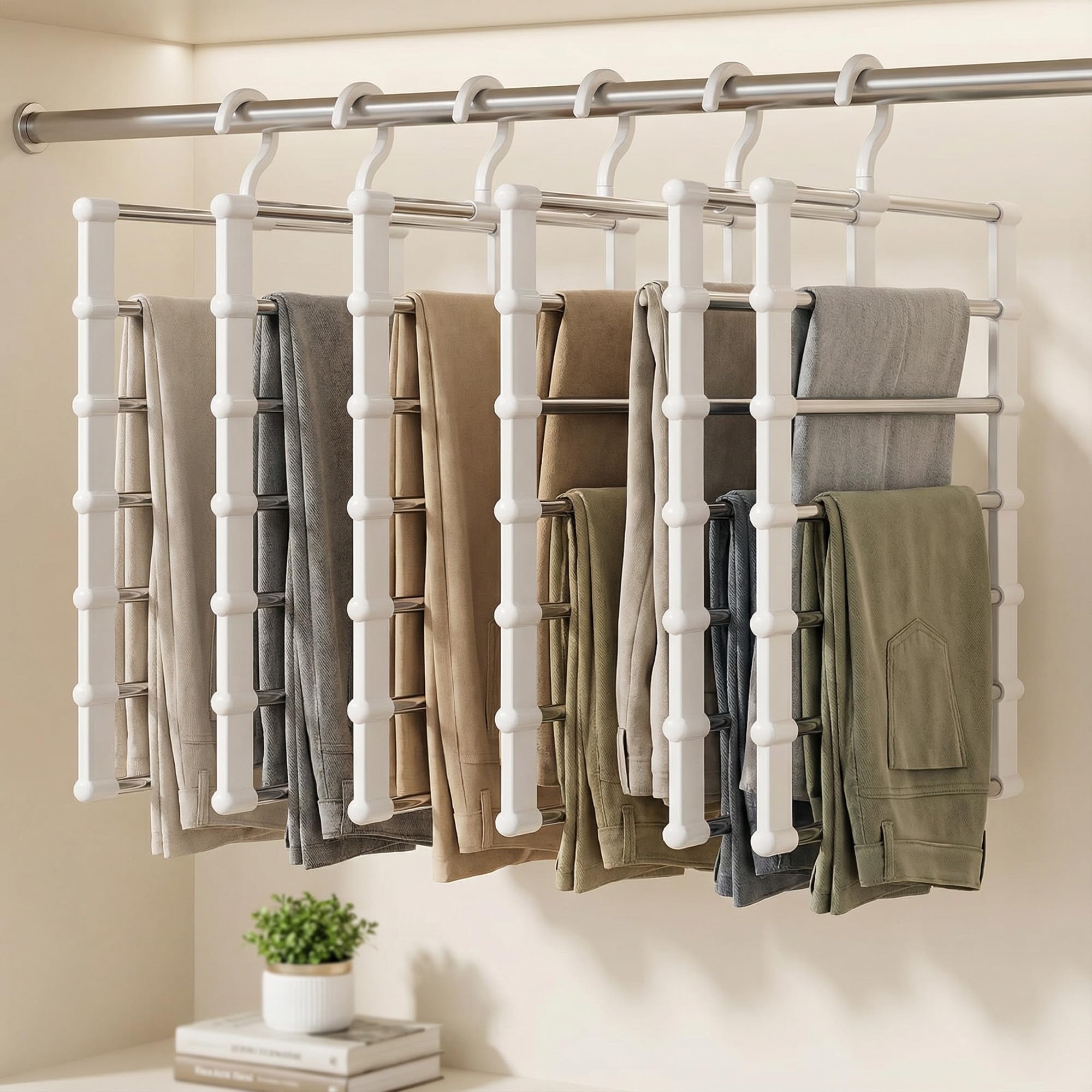 Trouser Hangers Space Saving 6 Pack: 6-in-1 Scarf Hanger