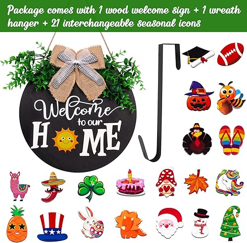 Miniatura 6 de jollylife Letrero de bienvenida intercambiable de temporada para decoración de puerta delantera, decoración para el hogar, porche, interior y