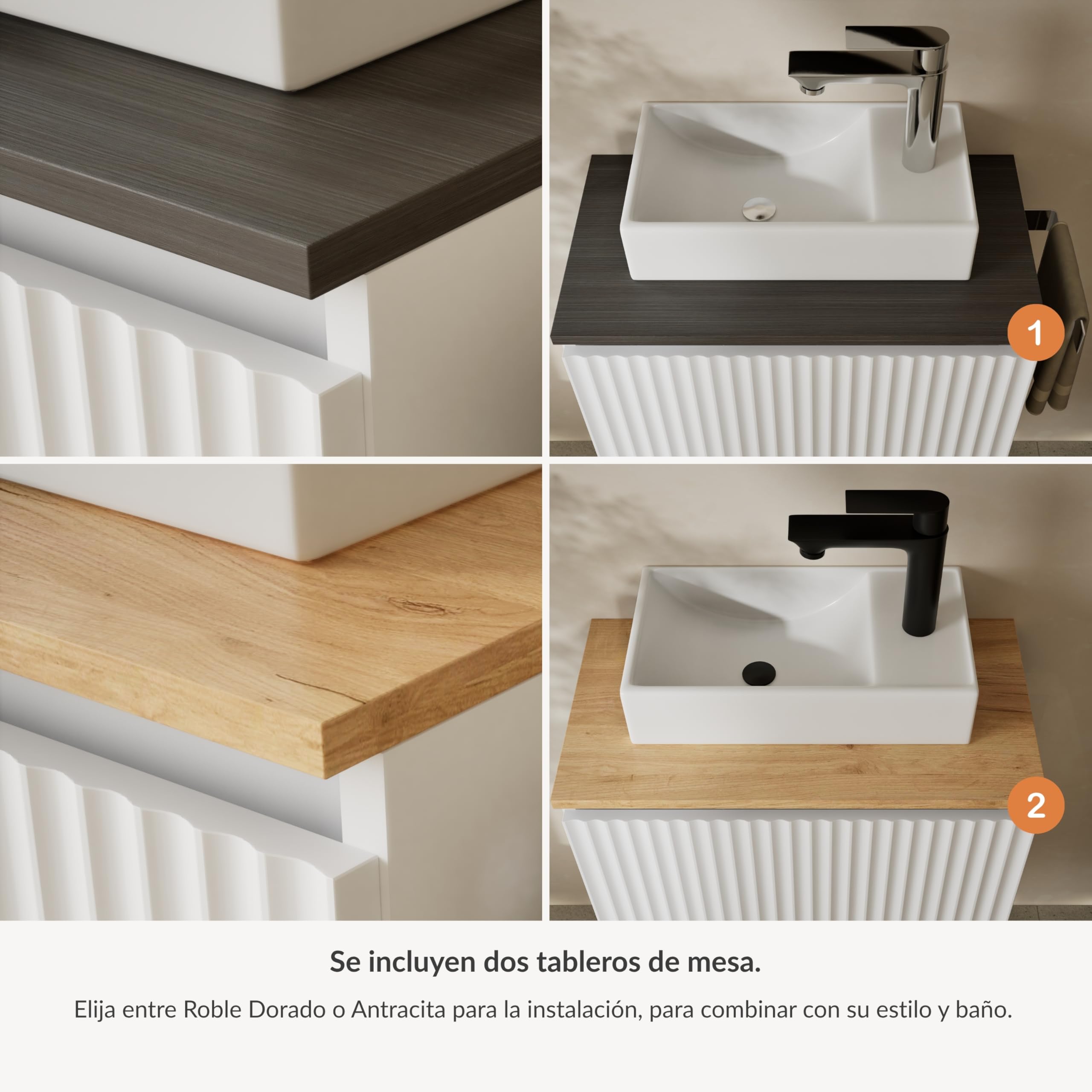 Planetmöbel Conjunto de Muebles de baño Lavabo con Mueble bajo 56 x 55 x 30 cm Blanco, Mueble bajo con Lavabo para baño, Aseo de Invitados y Cuarto