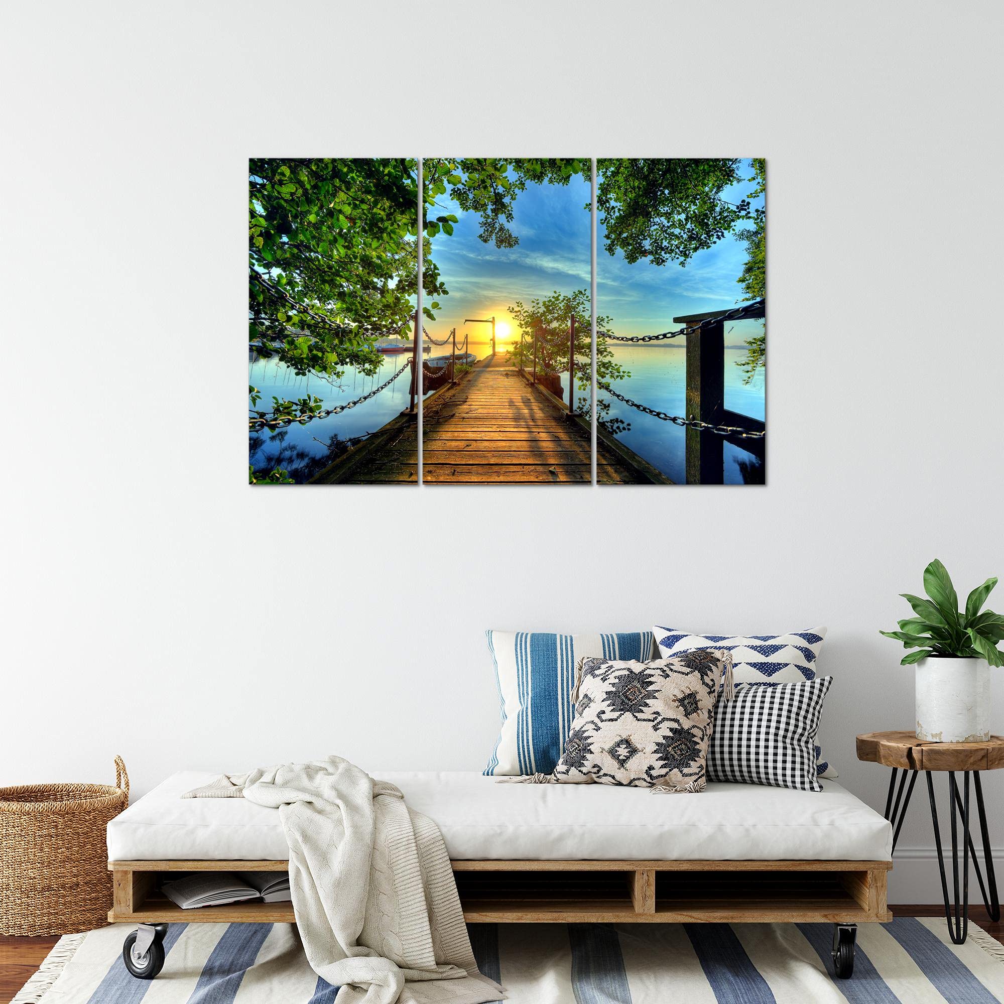 Runa Art Quadro Muralle 5 Pezzi: Ponte Sul Lago In Nero E Bianco, Stampa Su Tela Non Tessuta Per Camera Da Letto O Corridoio, Made In Germany