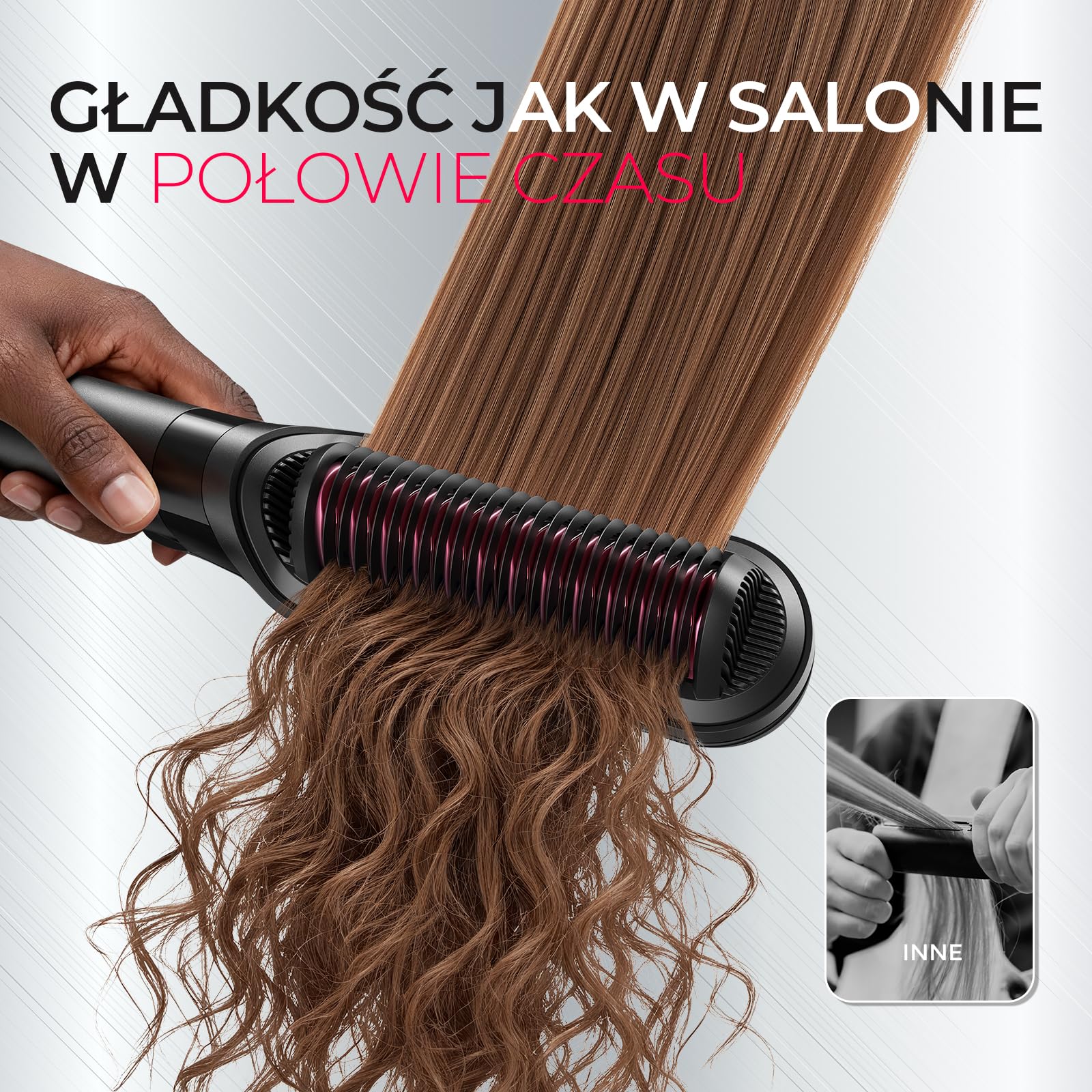 TYMO FLIPRO Szczotka do prostowania włosów 2 w 1 i płaska żelazka z 200M jonami ujemnymi, podwójne napięcie, gorący grzebień przeciw oparzeniom, włosy bez puszenia się, gładkie i błyszczące, mniej
