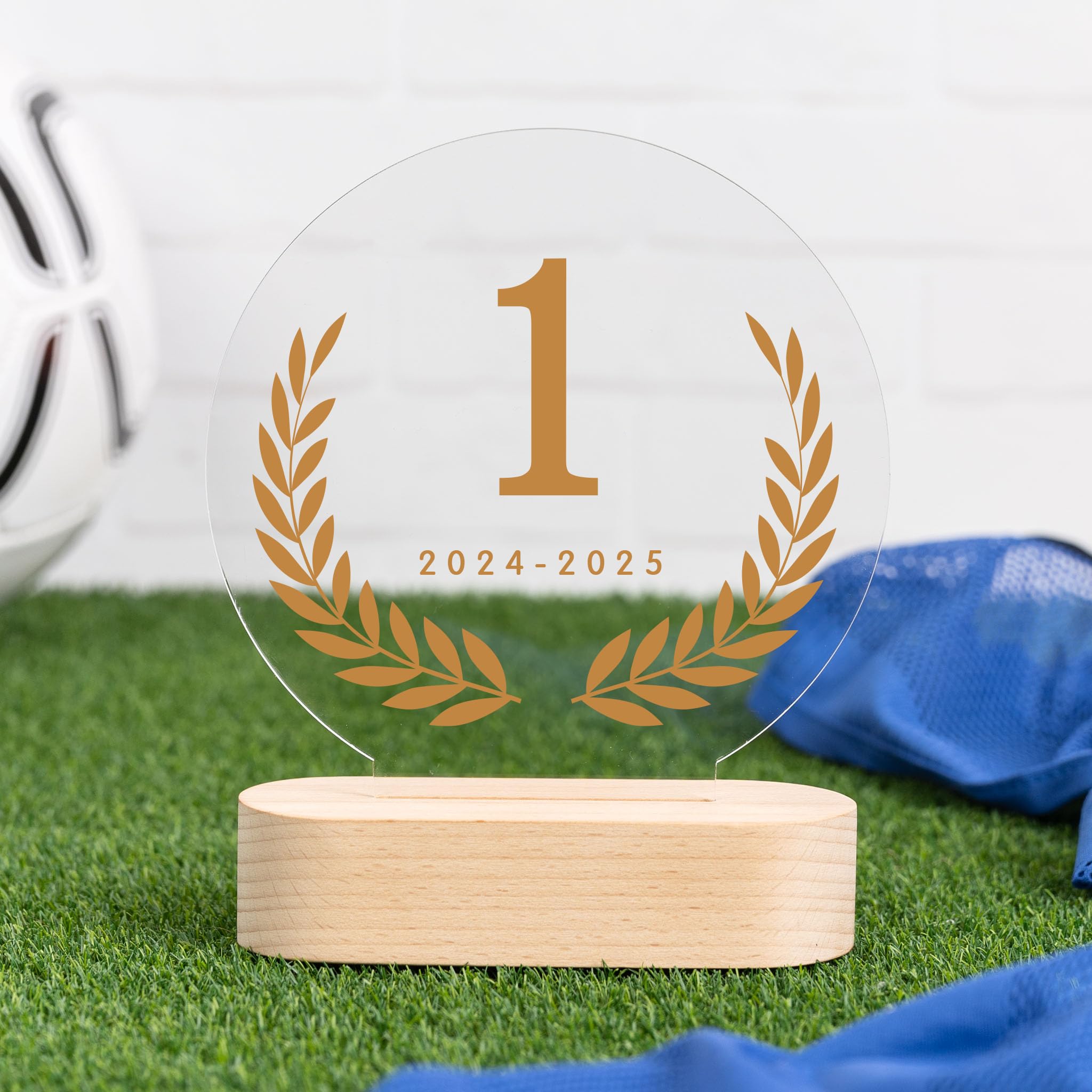 Wanapix | Trofeo Personalizzabile con Nome e Foto | Targa Personalizzata | Plexiglass | Base in Legno Naturale | Rotondo