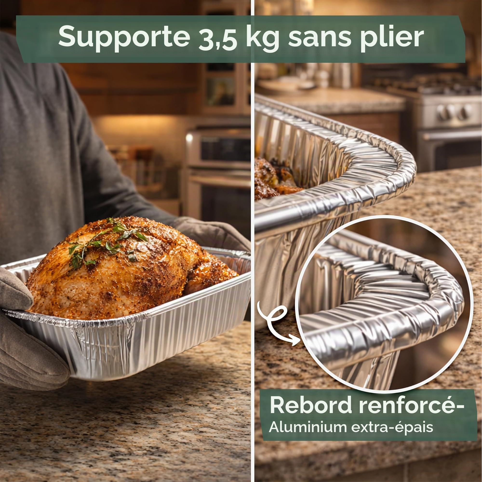 Zuvo - Grands plateaux en aluminium avec couvercles 32 x 26 x 7 cm (lot de 10) | Contenants alimentaires jetables très résistants pour la cuisine, la pâtisserie, le rôti, le barbecue, la préparation