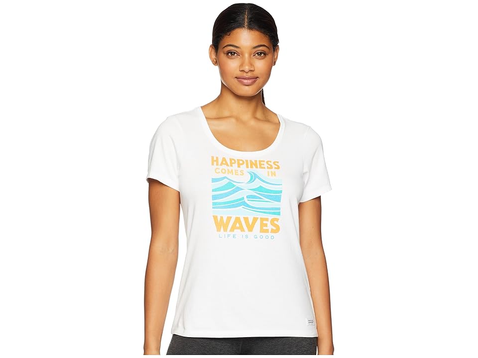 

Life is Good Happiness Comes in Waves Crusher Scoop Neck T-Shirt (Cloud White) Women's T Shirt