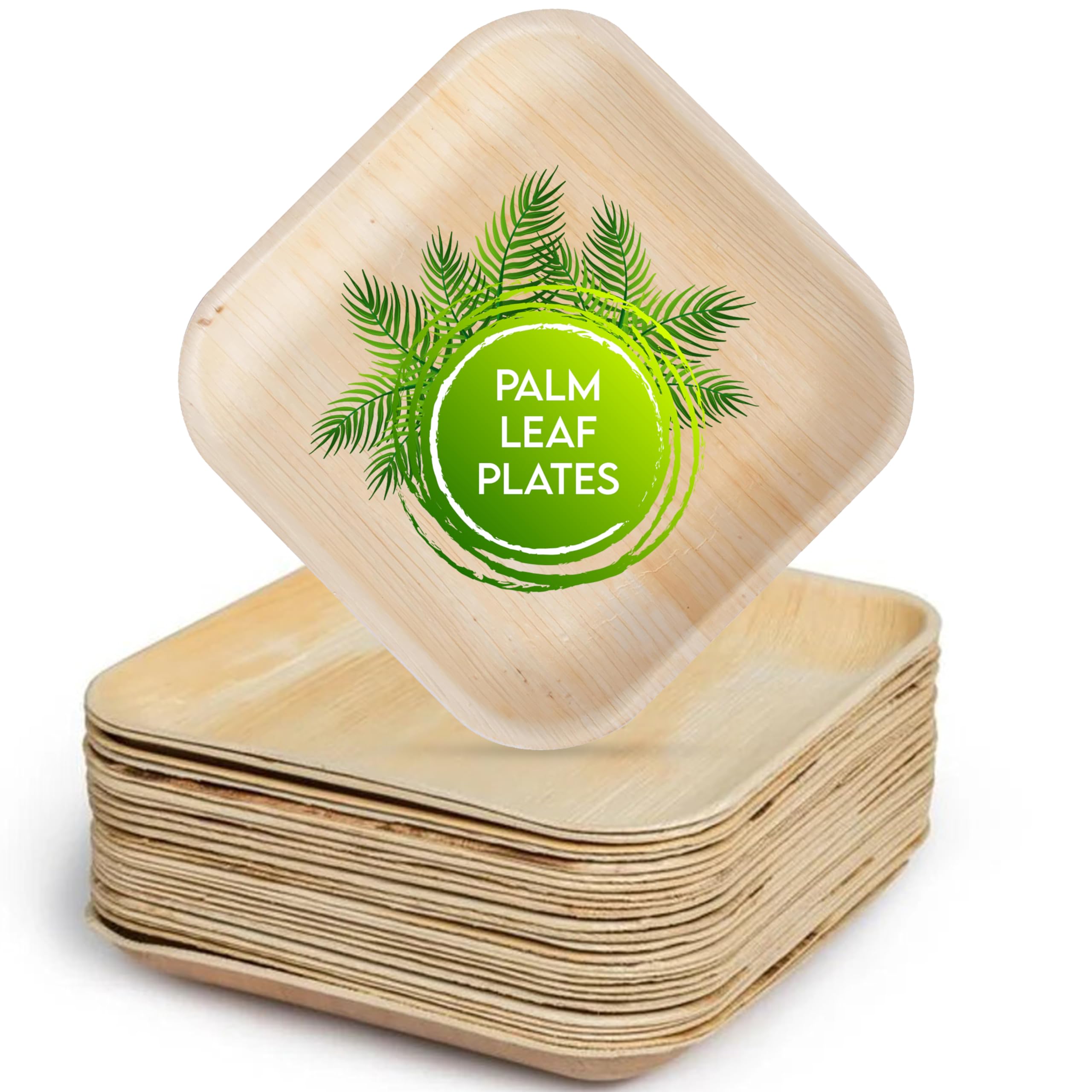 Concession Essentials 25CT Biodegradable Palm Leaf Plates - 25 CT- 10 Inch Square Dinnerware Plates.Great for Events, Outdoors, and Parties. Palm