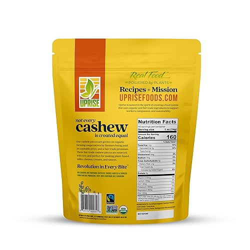Miniatura 4 de Piezas de anacardo orgánico de comercio justo (3 libras)  Crudo, sin sal, sin OMG, vegano, sin gluten, paquete a granel para leche de anacardo,
