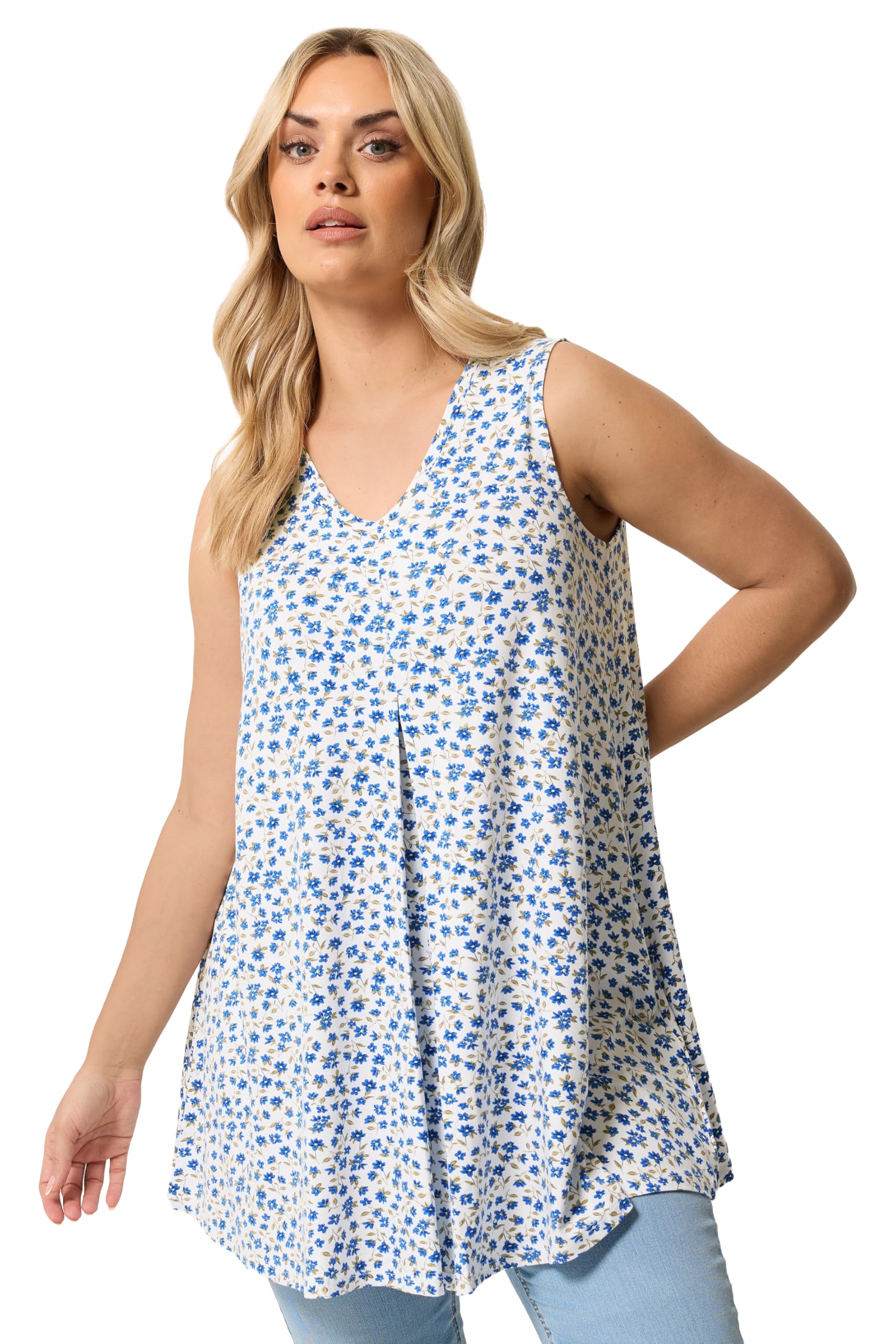 Yours Curve Ditsy Floral Pleat Front Vest - Women's - Plus Size Curve