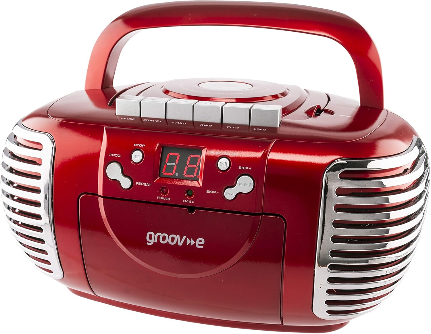 Groove Retro Boombox Portable CD, Cassette, Radio Player Red