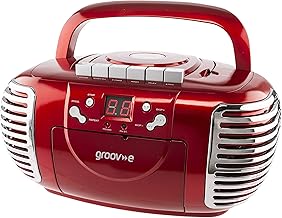 Groov-e Retro Boombox CD Player with Cassette, FM Radio Tuner, 3.5mm AUX in Socket for Smartphones & LED Display - Red, GVPS813/RD