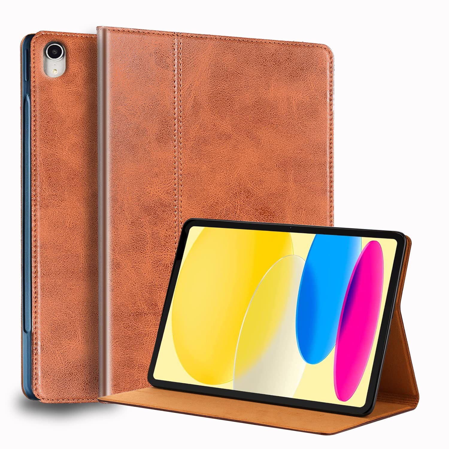 NANRUIL for Ipad (A16) 11th Gen 11 inch 2025 and Ipad 10th Generation 10.9 inch Case 2022 Genuine Leather Cover Protective Shell,Auto Wake/Sleep.Brown