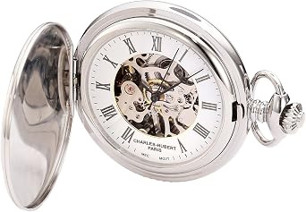 Charles-Hubert, Paris 3919 Premium Collection Stainless Steel Mechanical Pocket Watch