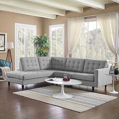 Modway EEI-2798-LGR Empress Mid-Century Modern Upholstered Fabric Left-Facing Sectional Sofa in Light Gray