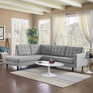Modway EEI-2798-LGR Empress Mid-Century Modern Upholstered Fabric Left-Facing Sectional Sofa in Light Gray