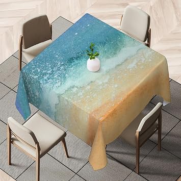 Watercolor Sea Beach Square Tablecloth 36x36 Inch Small Table Cloth Wrinkle-Resistant Table Cover Waterproof Washable Tablecloth for Nightstand End Bedside Table Home Tabletop Decoration