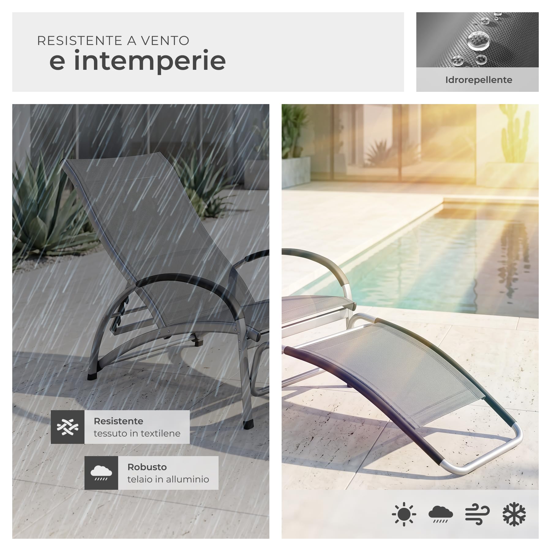 tectake® Set da 2 lettino prendisole 2in1, funzione sedia dondolo, schienale regolabile, struttura alluminio, superficie traspirante, sdraio da giardino, sedia a sdraio pieghevole - Antracite