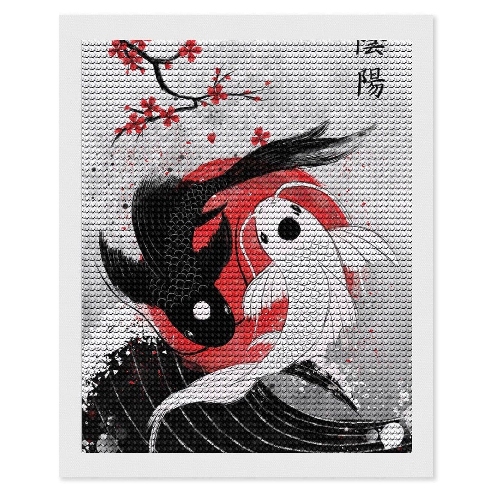 Junmoney Koi Fish Yin Yang RubyArt Diamond Art Canvas 16"x20", for Adults, Pleasing Wall Art Project, Modern Decor, Gift Idea, Nice Detail and Sparkle