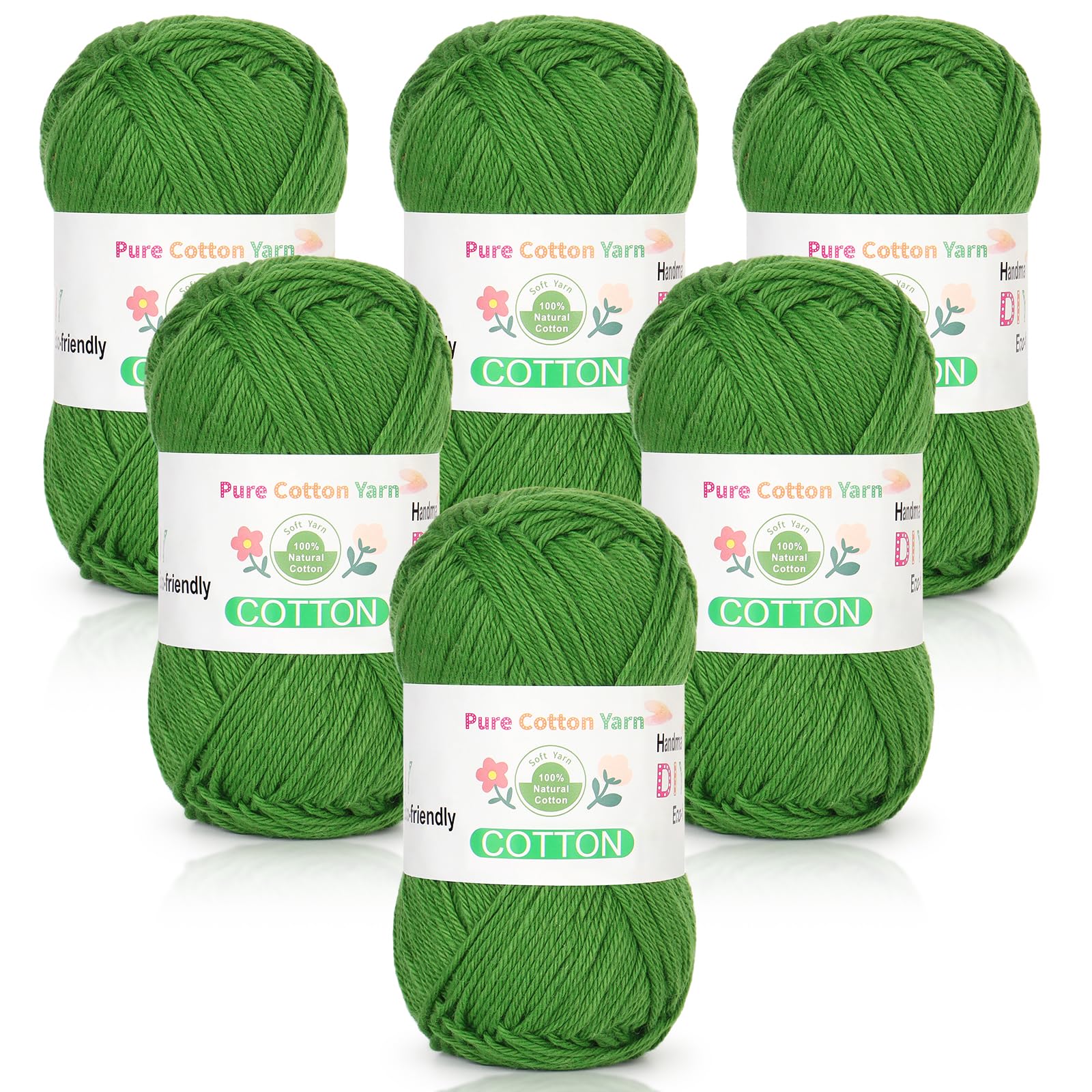 Reessy 100% Cotton Yarn for Crochet and Knitting, 6 Skeins (50g Each, 300g Total), Ideal Crochet Yarn for Dishcloths, Baby Blankets, Wearables & DIY Crafts(Grass)