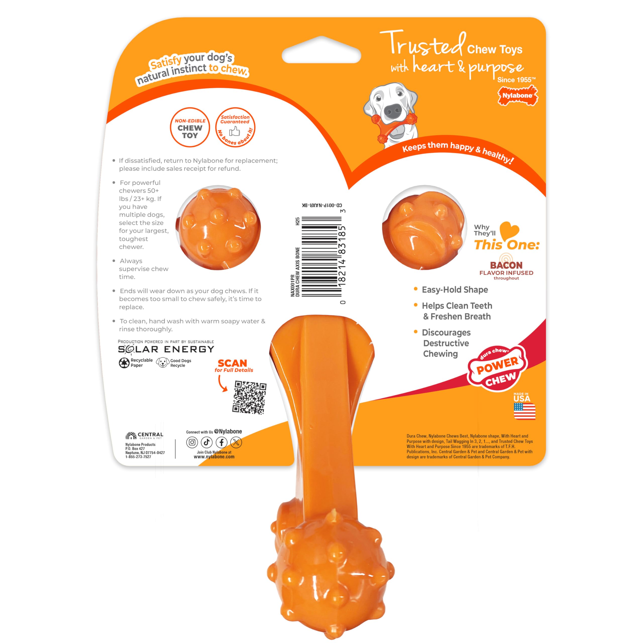 Nylabone Power Chew Axis Knochen-Kauspielzeug für Hunde, Hundespielzeug für Aggressive Kauer, Speckgeschmack, X-Large/Souper – 50+ lbs (1 Stück)