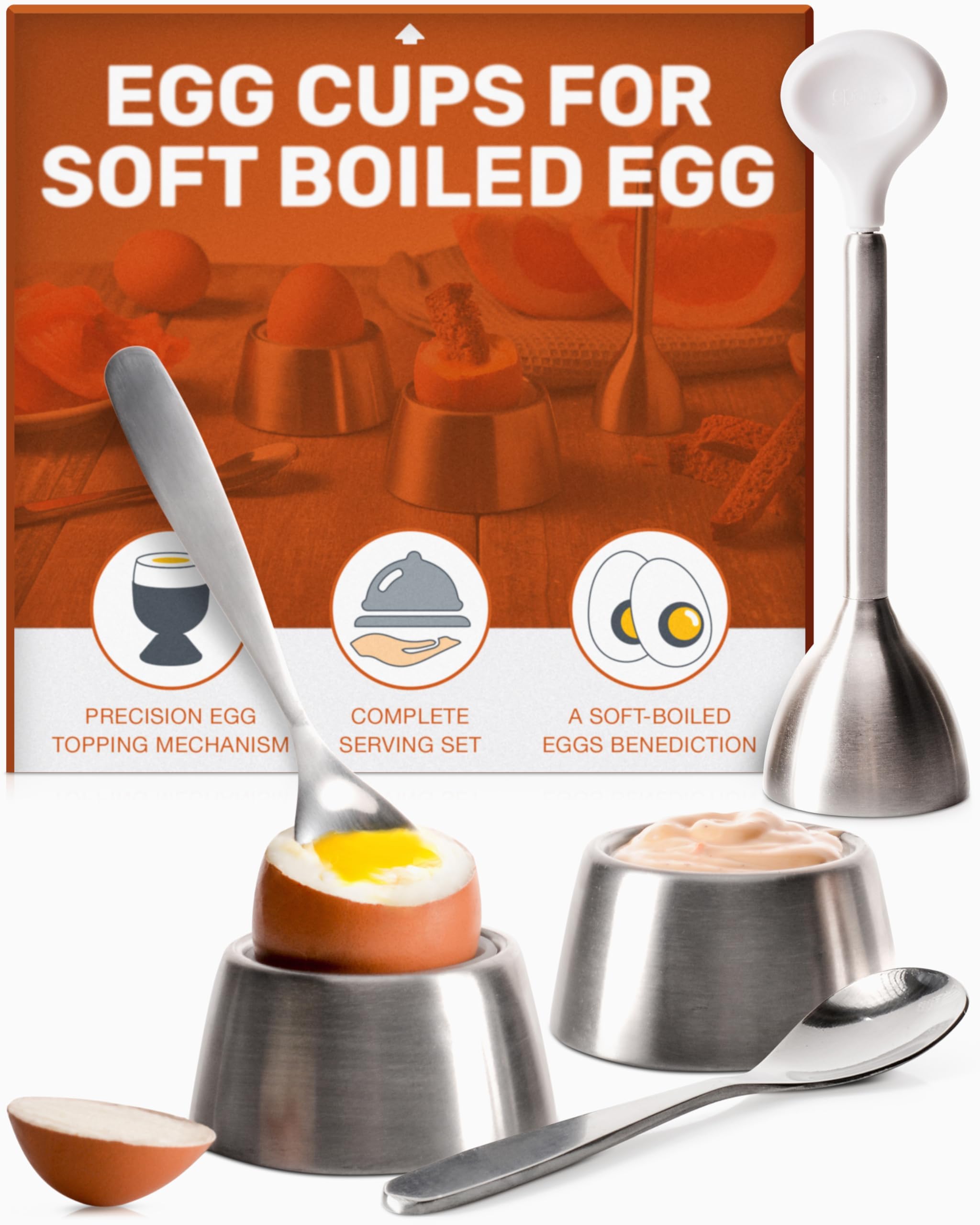 Eparé Egg Cracker Tool - Egg Cups for Soft Boiled Eggs with Spoon - Egg Holder for Boiled Eggs - Soft Boiled Egg Cutter