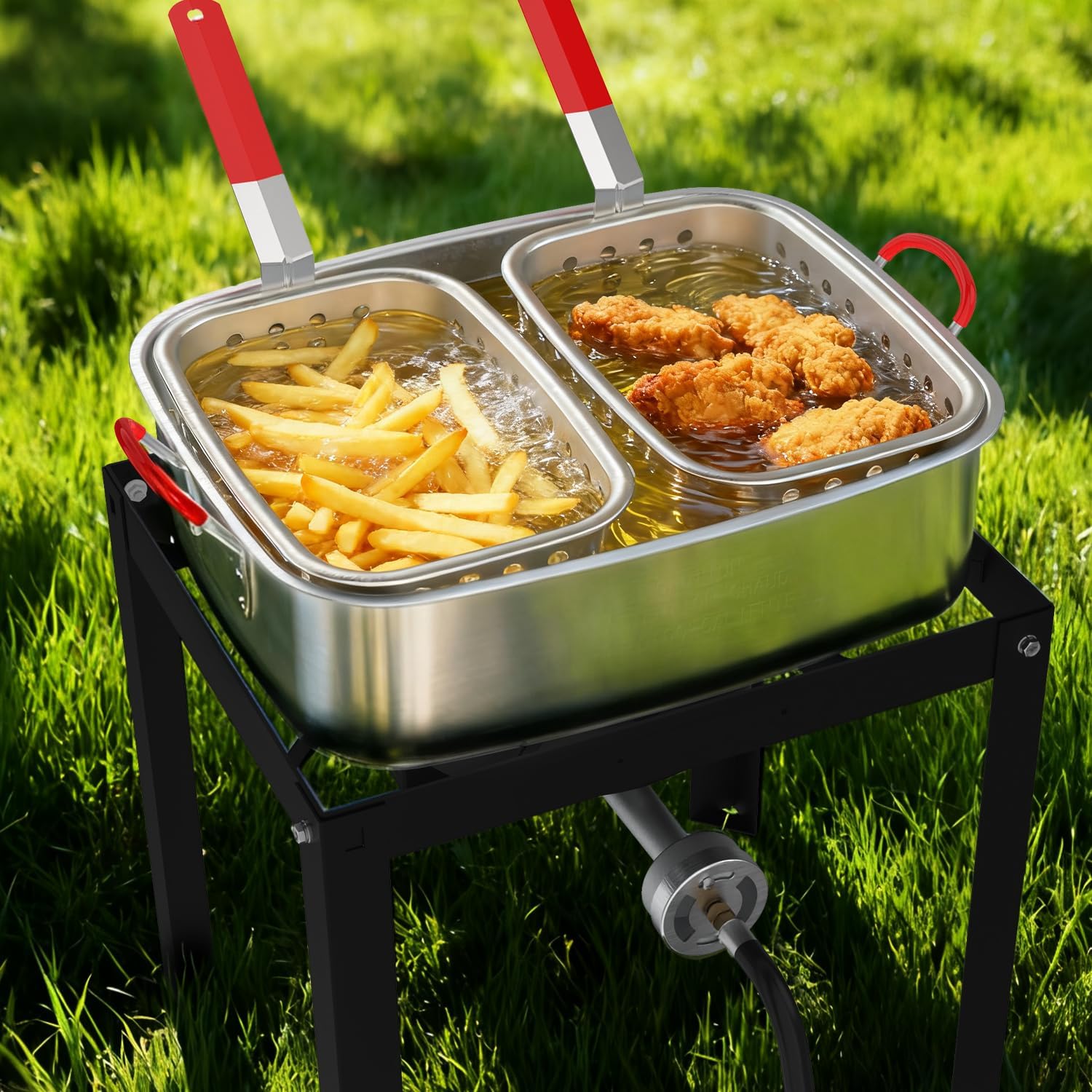 18QT Propane Deep Fryer | Outdoor Fish Fryer with 2 Baskets,Tong, Cover,Lid & Thermometer | Aluminum Deep Fryer with 55,000 BTU Propane Burner - Ideal for Fish, Chicken Wings & Outdoor Gatherings