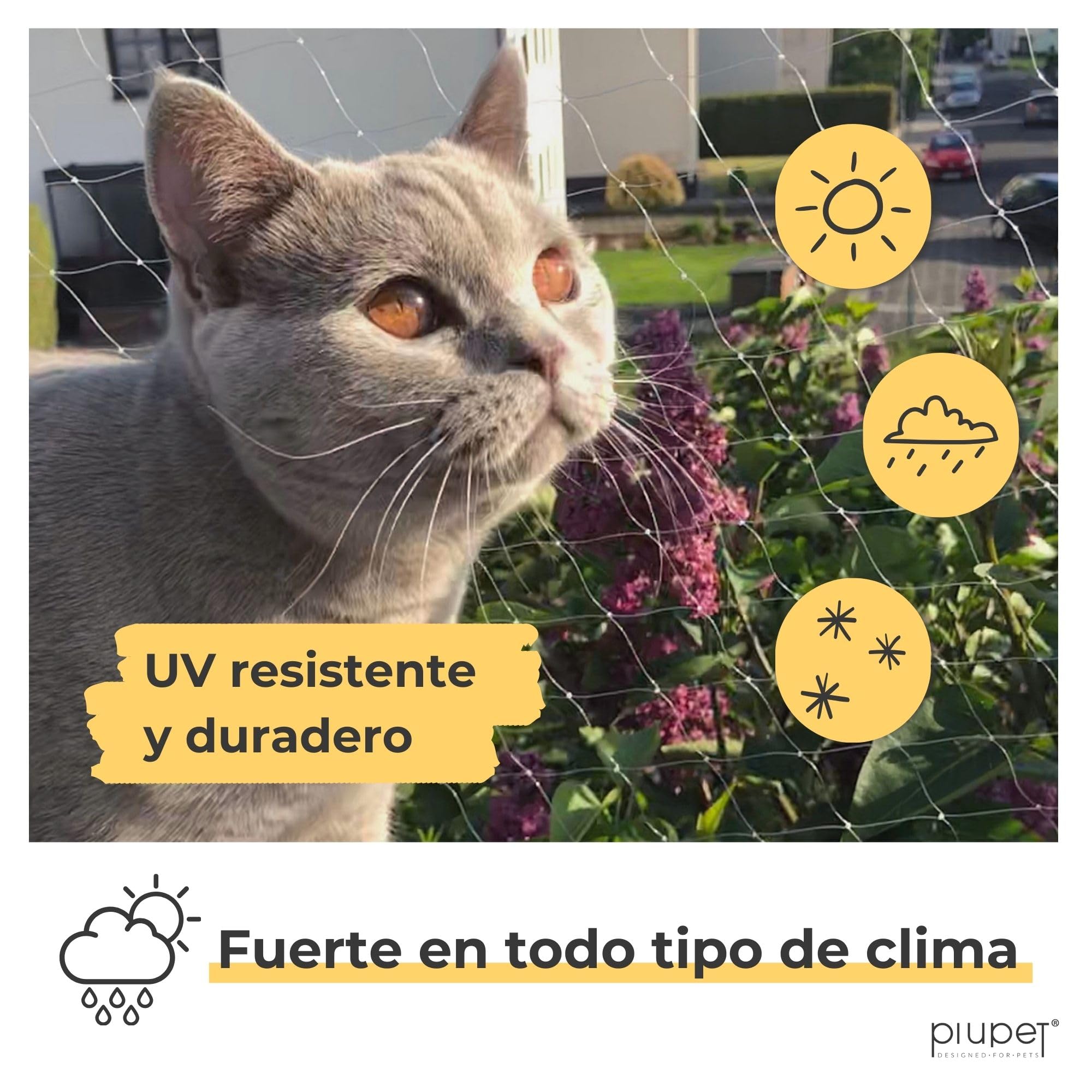 PiuPet® Red para Gatos I 4x3m I Transparente I para Balcón y Ventana I Incluye Set de fijación I Red para Gatos terraza I Red para Gatos Balcon | Protector Ventana Gatos | Red Proteccion Gatos