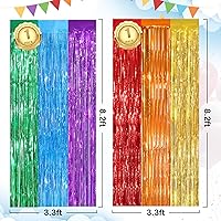Vista 2 de Cortina de flecos de arcoíris para fiesta, paquete de 2 cortinas de fondo de flecos de aluminio de 3.3 x 8.3 pies para cumpleaños, boda, novia, baby