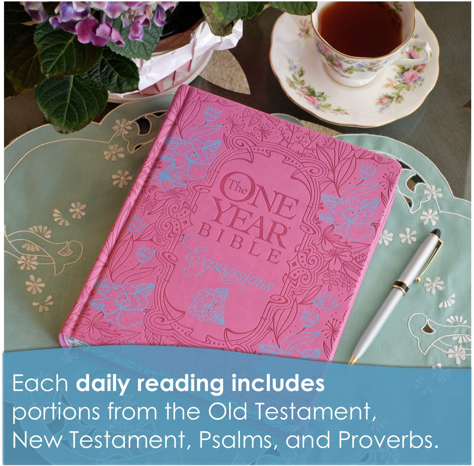 The One Year Bible Expressions NLT, Deluxe (Hardcover, Pink Flowers) - Image 2