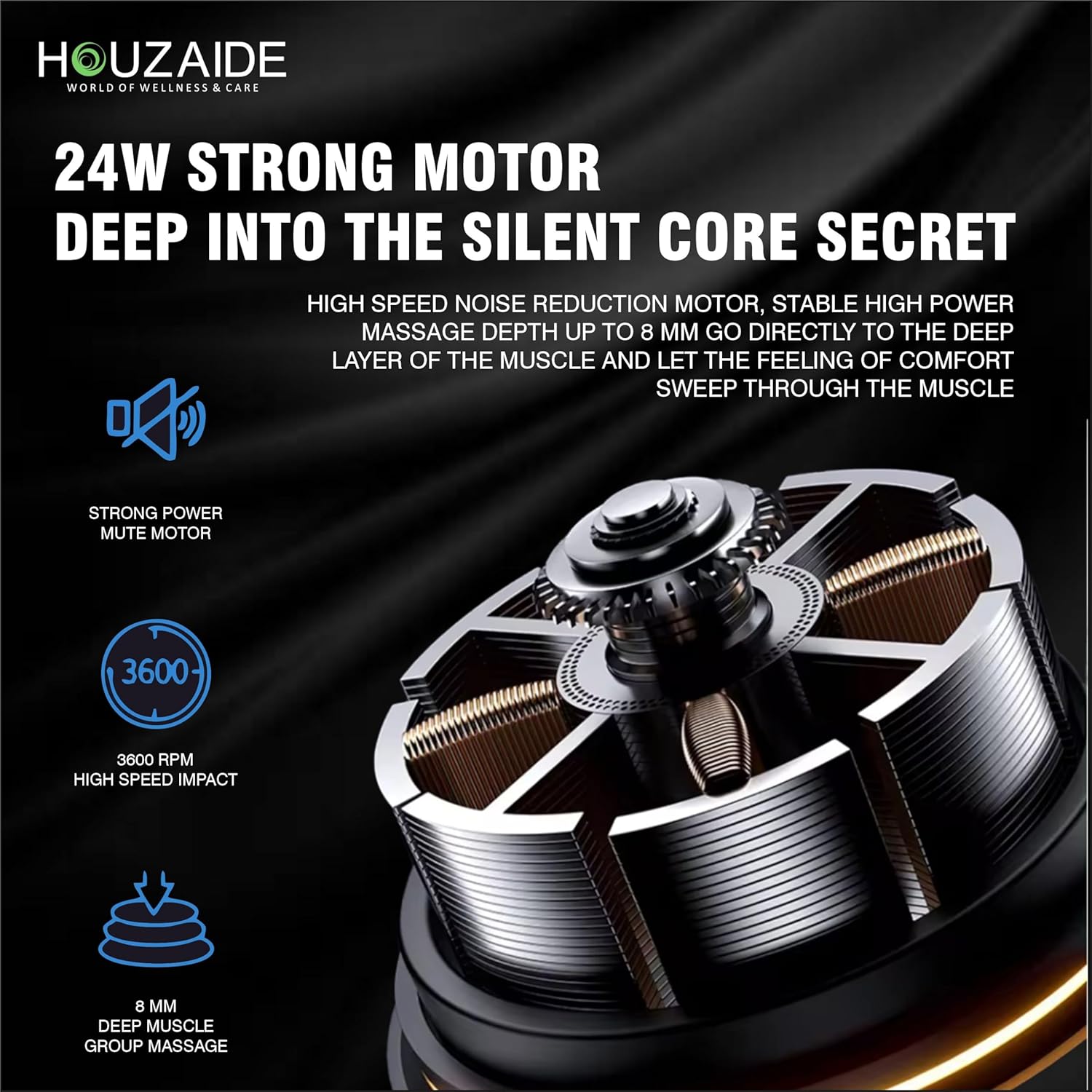 HOUZAIDE WORLD OF WELLNESS & CARE Deep Tissue Percussion Massage Gun for Athletes, Gym Enthusiast, Sports Person & Physiotherapist for Muscle Therapy, 99 Speeds, Includes 4 Massage Heads | Holi Gift options