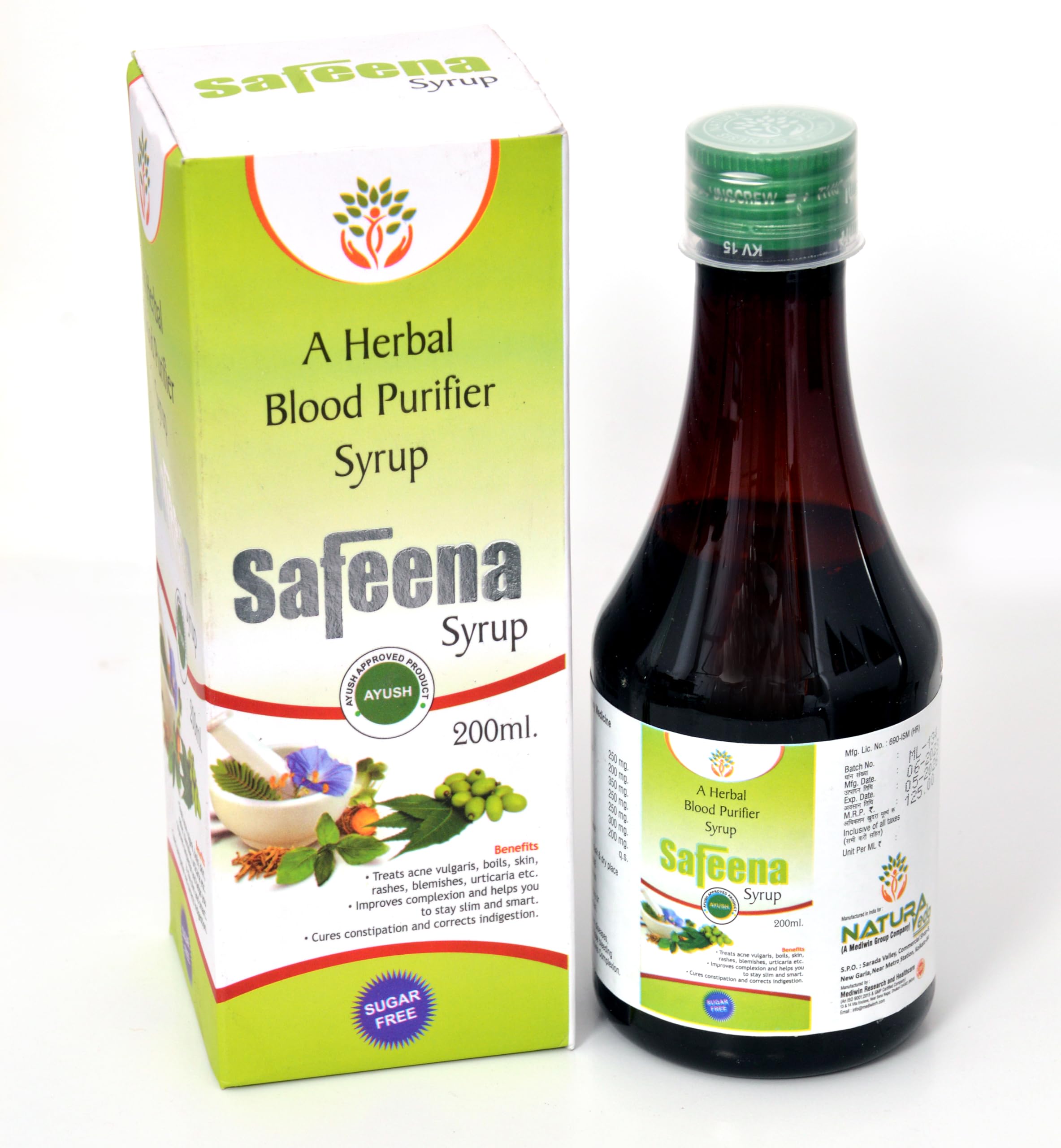 Safeena Syrup – Herbal Blood Purifier Syrup | Clears Acne, Pimples & Skin Impurities | Amla, Neem, Guduchi & Daruhaldi Blend | 200 mL | Mediwin Quality-image-45