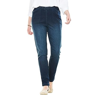 Woman Within Plus Size Straight Leg Elastic Waist Stretch Fineline Denim Jean (Petite & Tall Available)