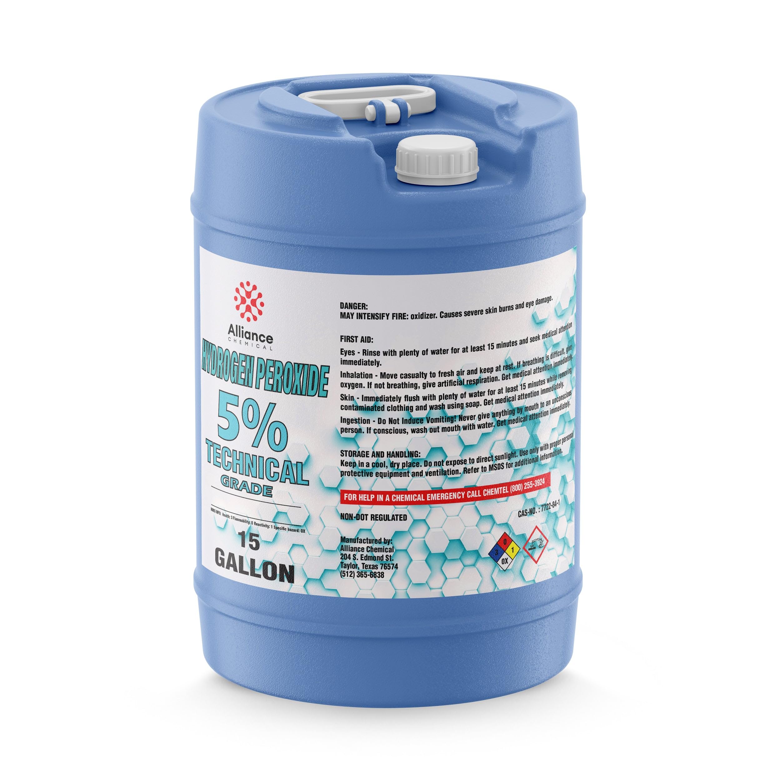 Hydrogen Peroxide 5% Technical Grade - 15 Gallon Drum – for Industrial Cleaning, Oxidation, Bleaching, and Chemical Processing